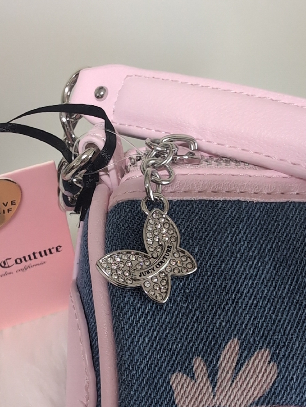 Juicy Couture Denim Pink Daisy Barrell Bag with JC Charm & Butterfly Detail 🦋 - Picture 9 of 16